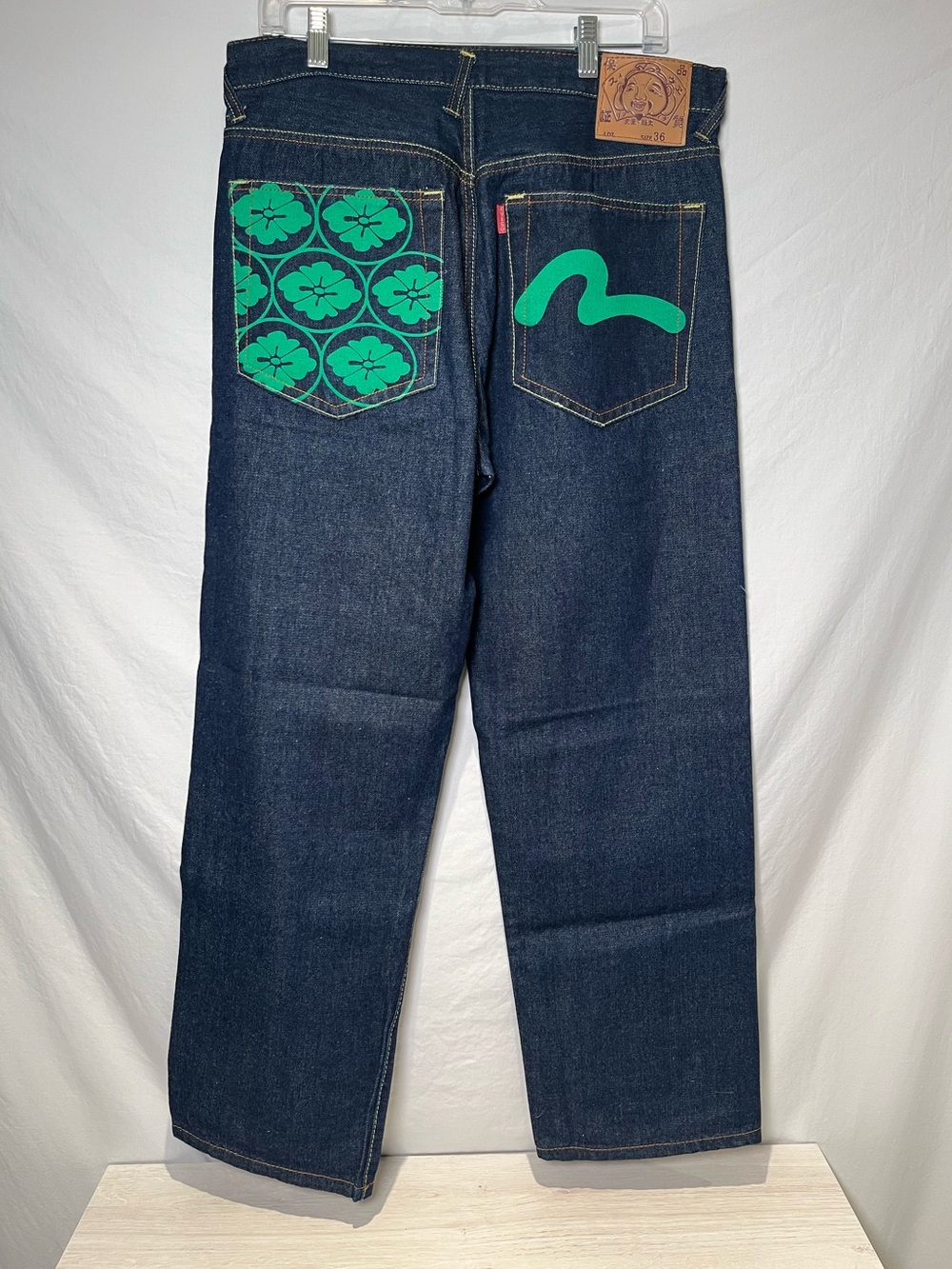 Vintage Evisu Jeans Size 36 Green Seagull Clover Made In Japan Y2K